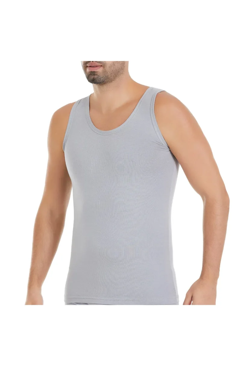 3'lü Gri Bambu Likralı Erkek Atlet - Görsel 4